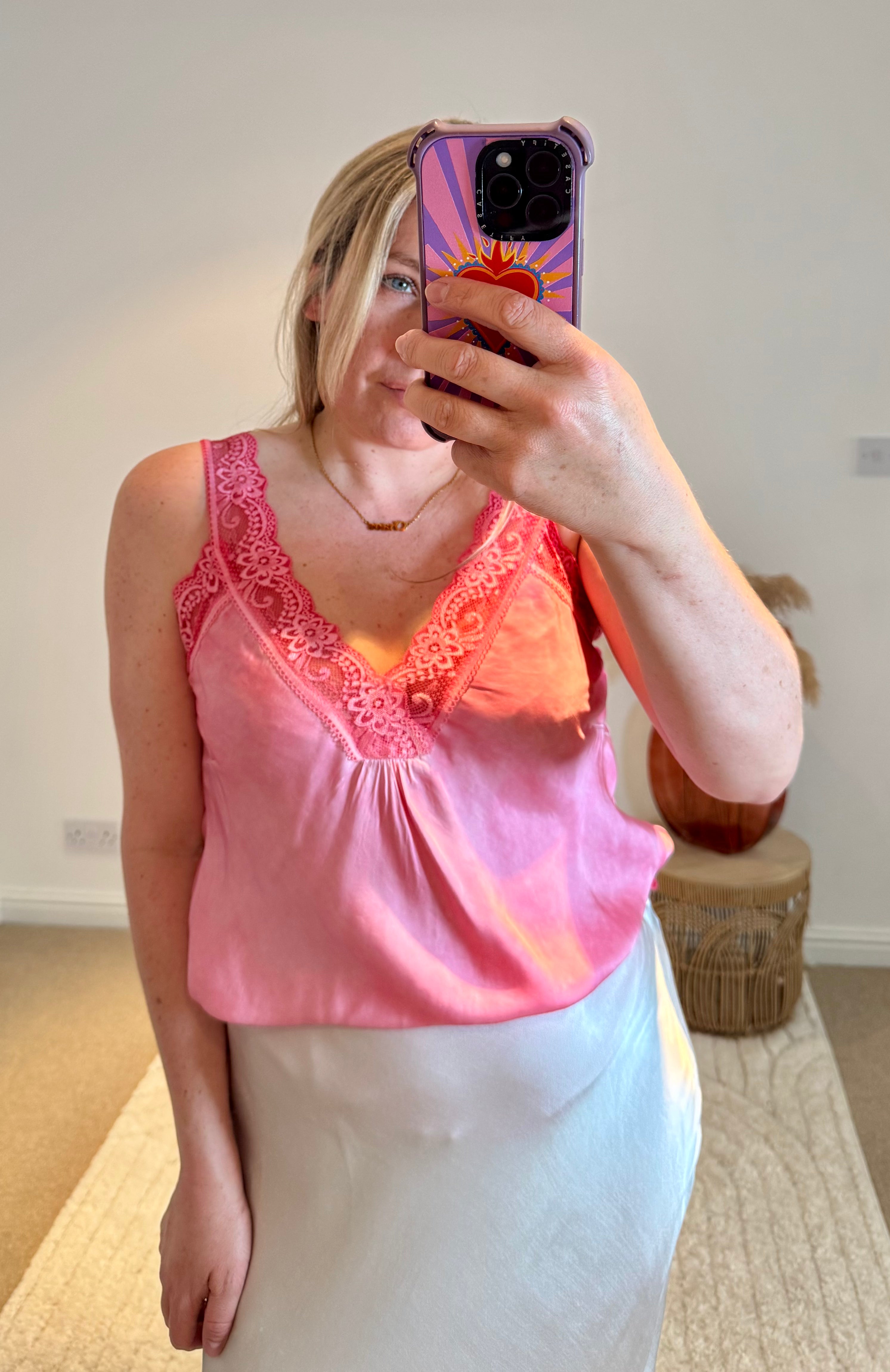 Layla Lace Silky Camisole | Coral