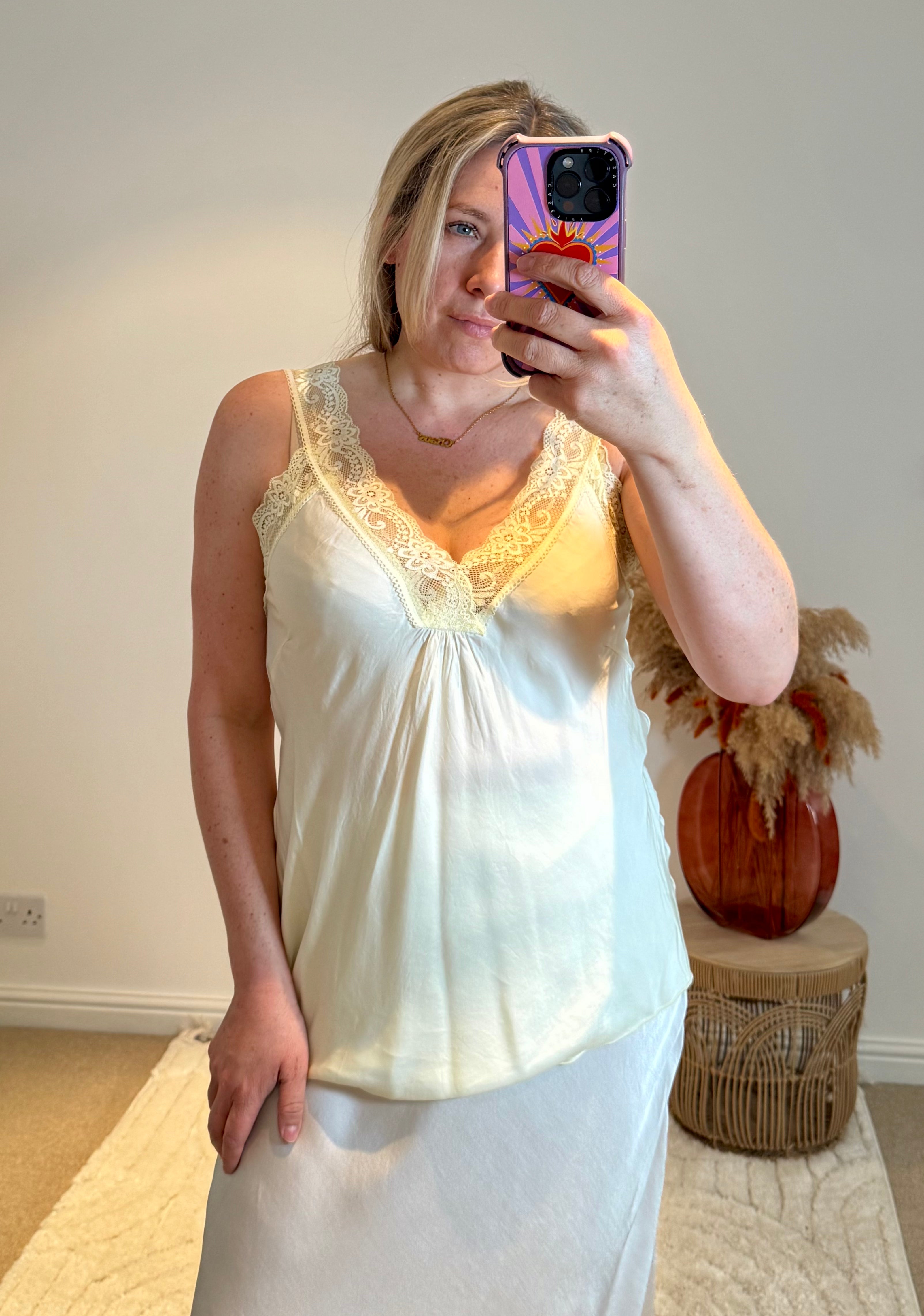 Layla Lace Silky Camisole | Pale Yellow