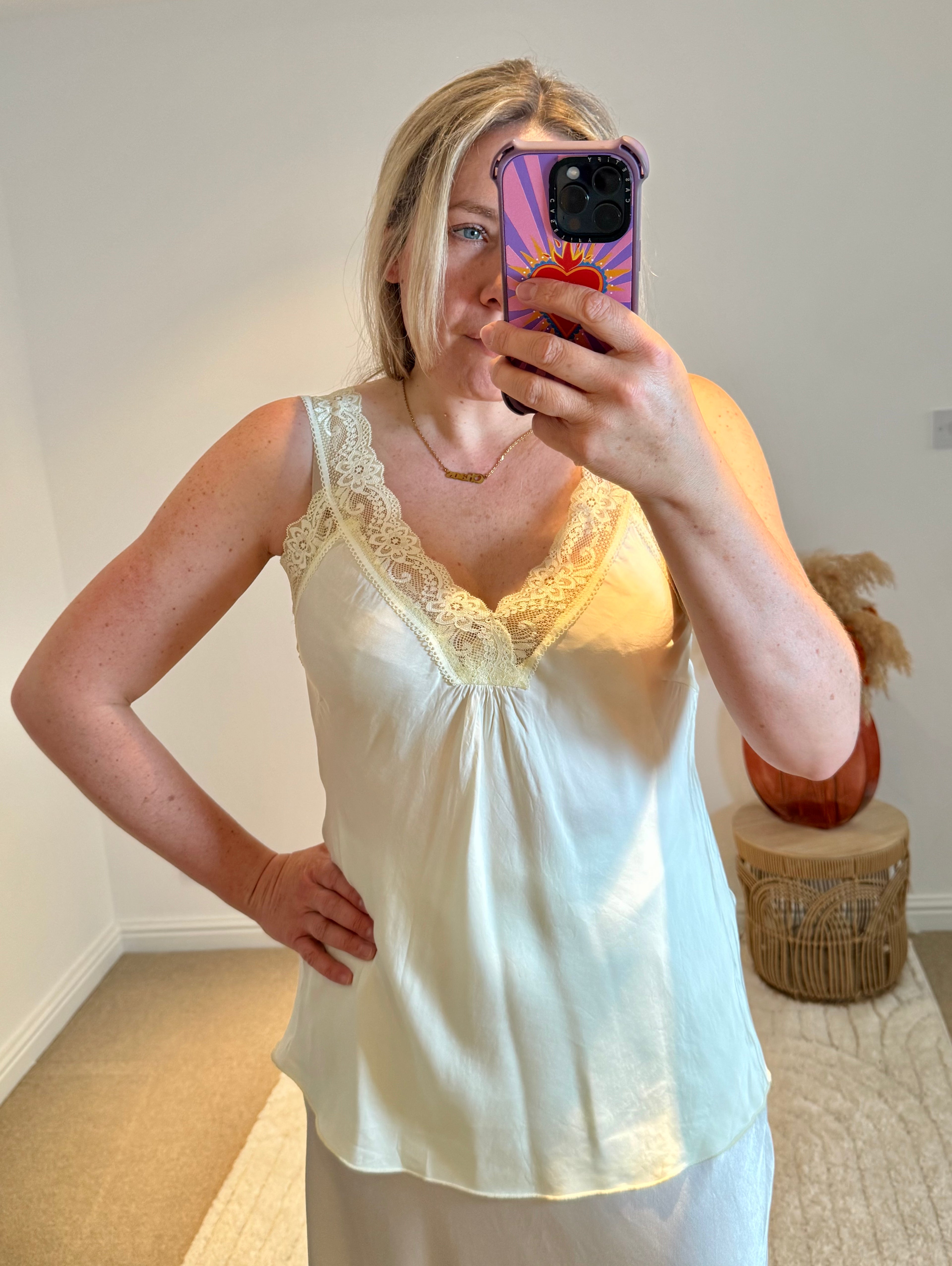 Layla Lace Silky Camisole | Pale Yellow
