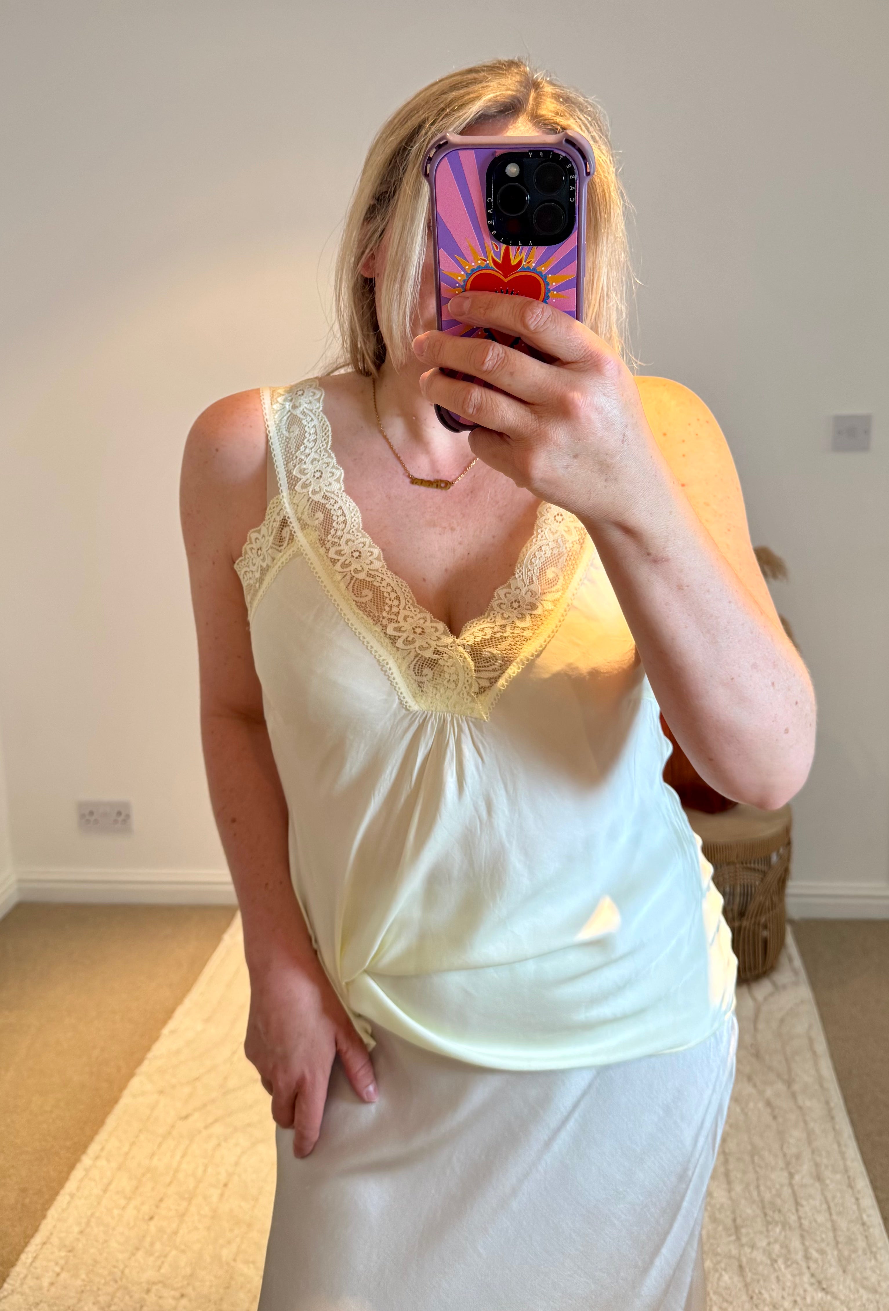 Layla Lace Silky Camisole | Pale Yellow