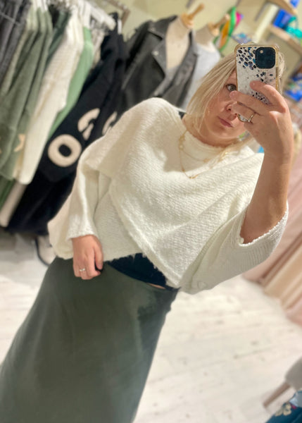 Evelyn Cross Front Knit Jumper | Winter White