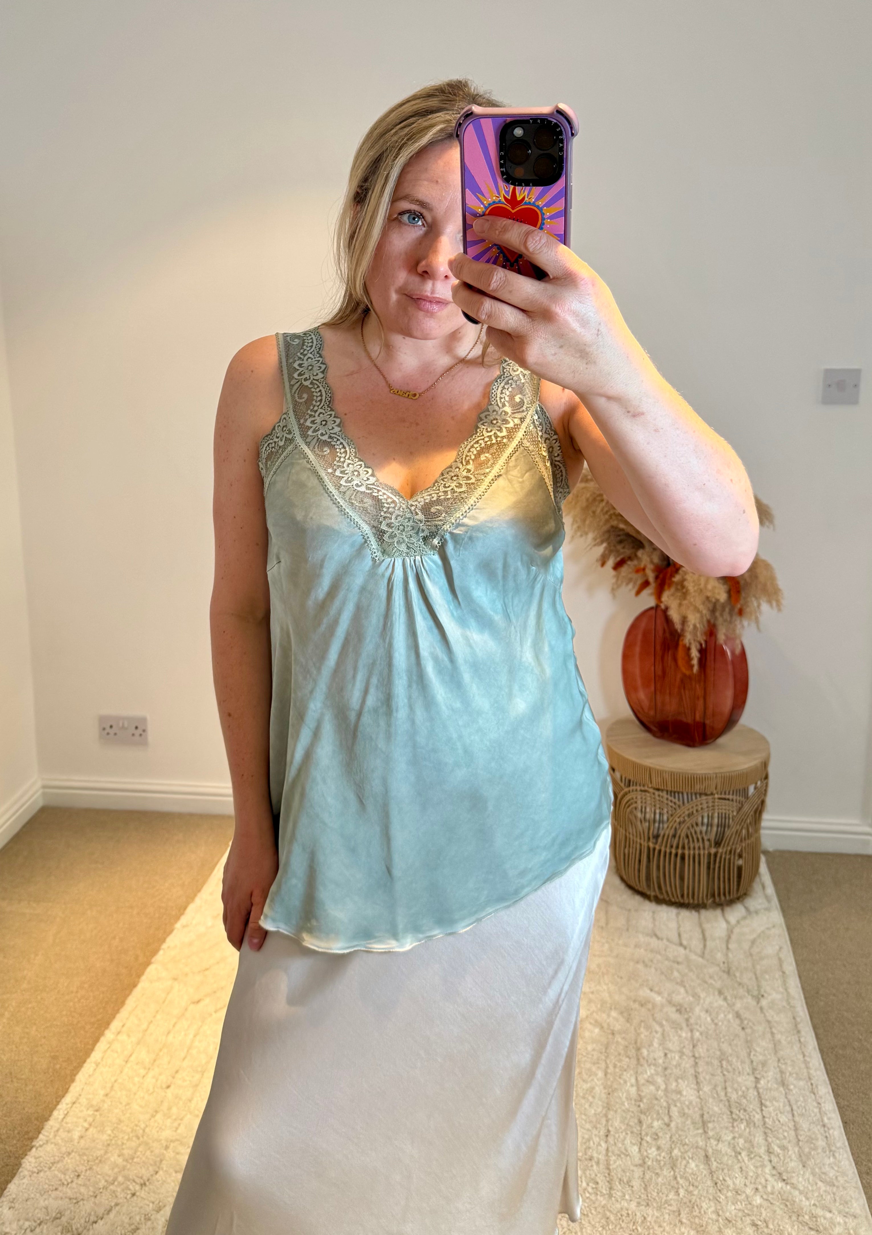 Layla Lace Silky Camisole | Sage Green