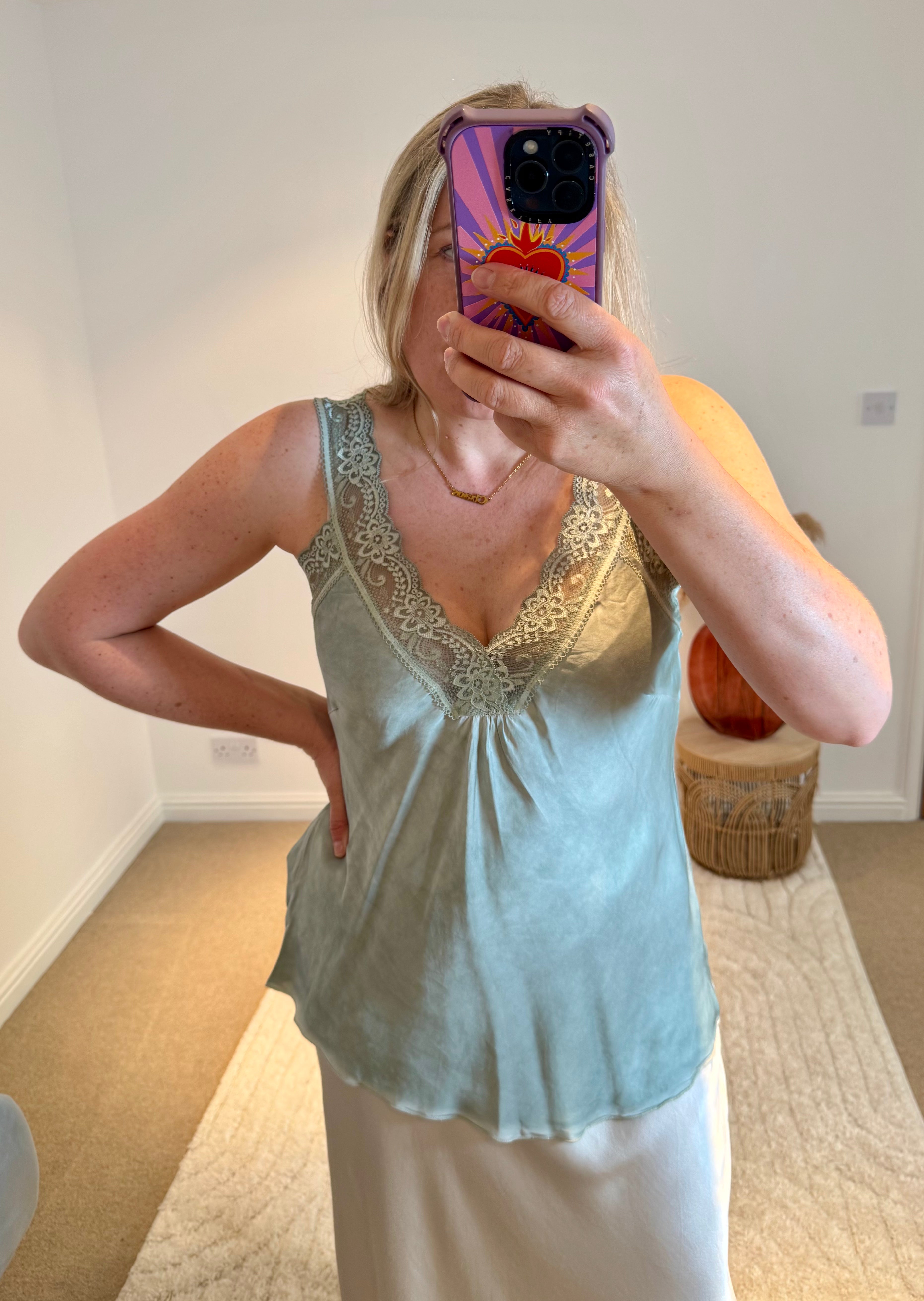 Layla Lace Silky Camisole | Sage Green