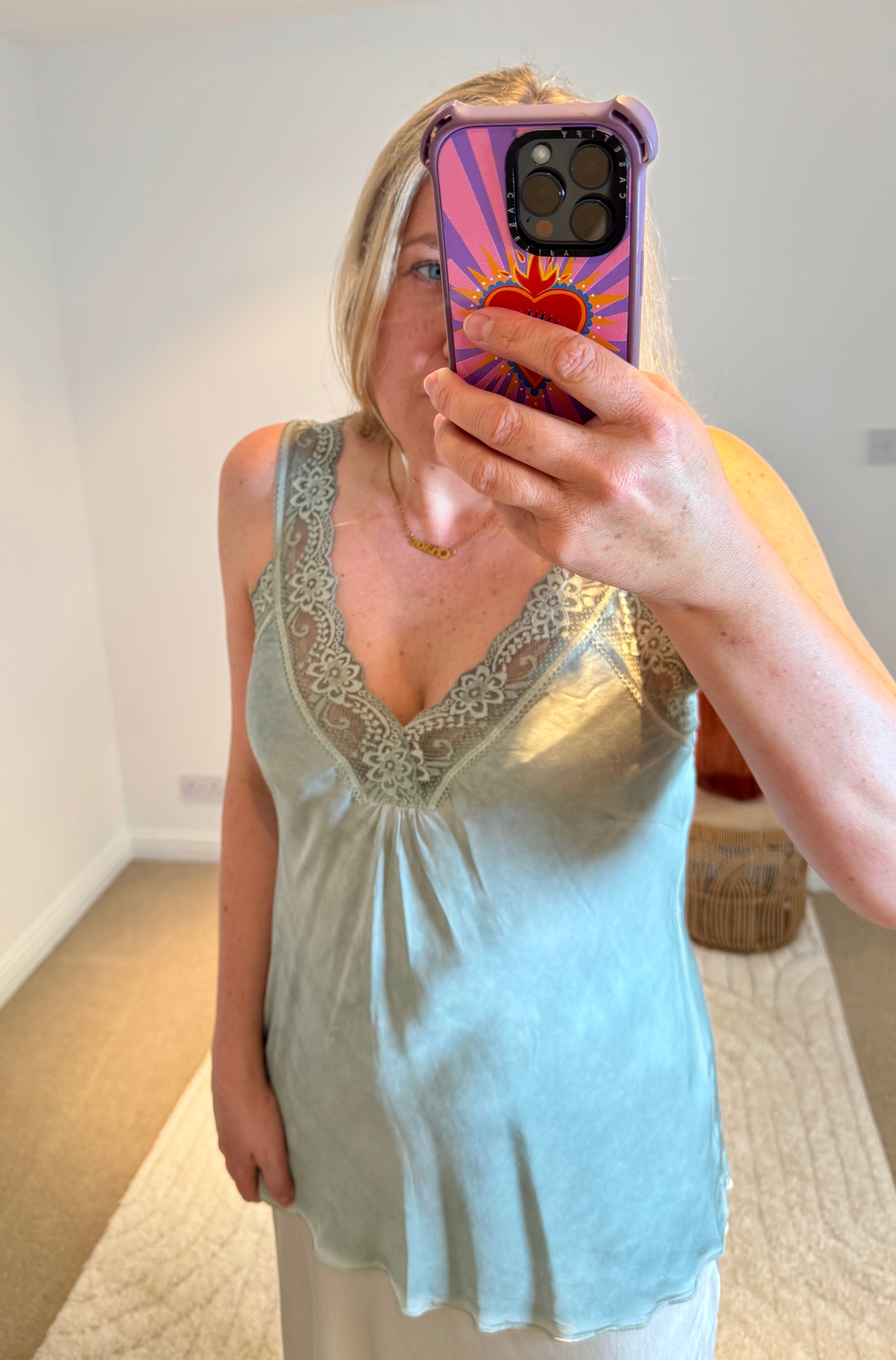 Layla Lace Silky Camisole | Sage Green