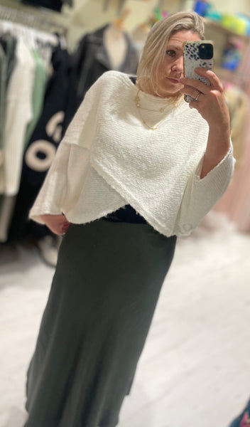 Evelyn Cross Front Knit Jumper | Winter White