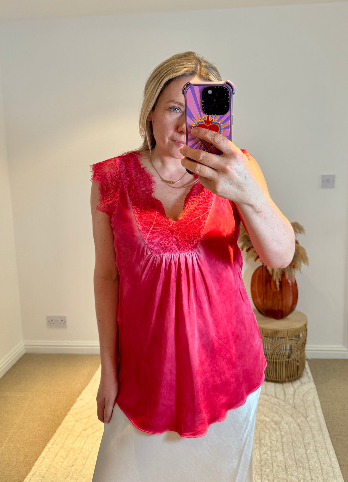 Layla 2 Thicker Strap Lace Camisole | Raspberry