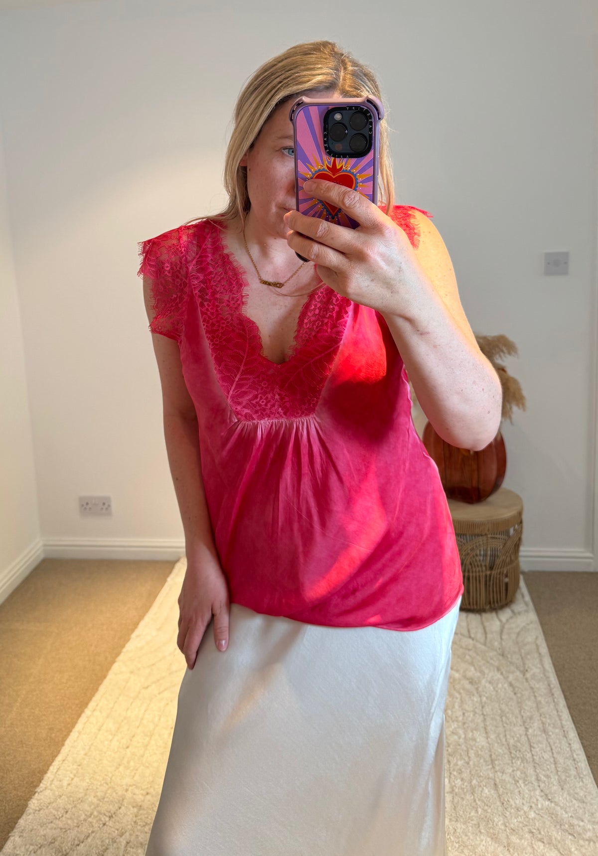 Layla 2 Thicker Strap Lace Camisole | Raspberry