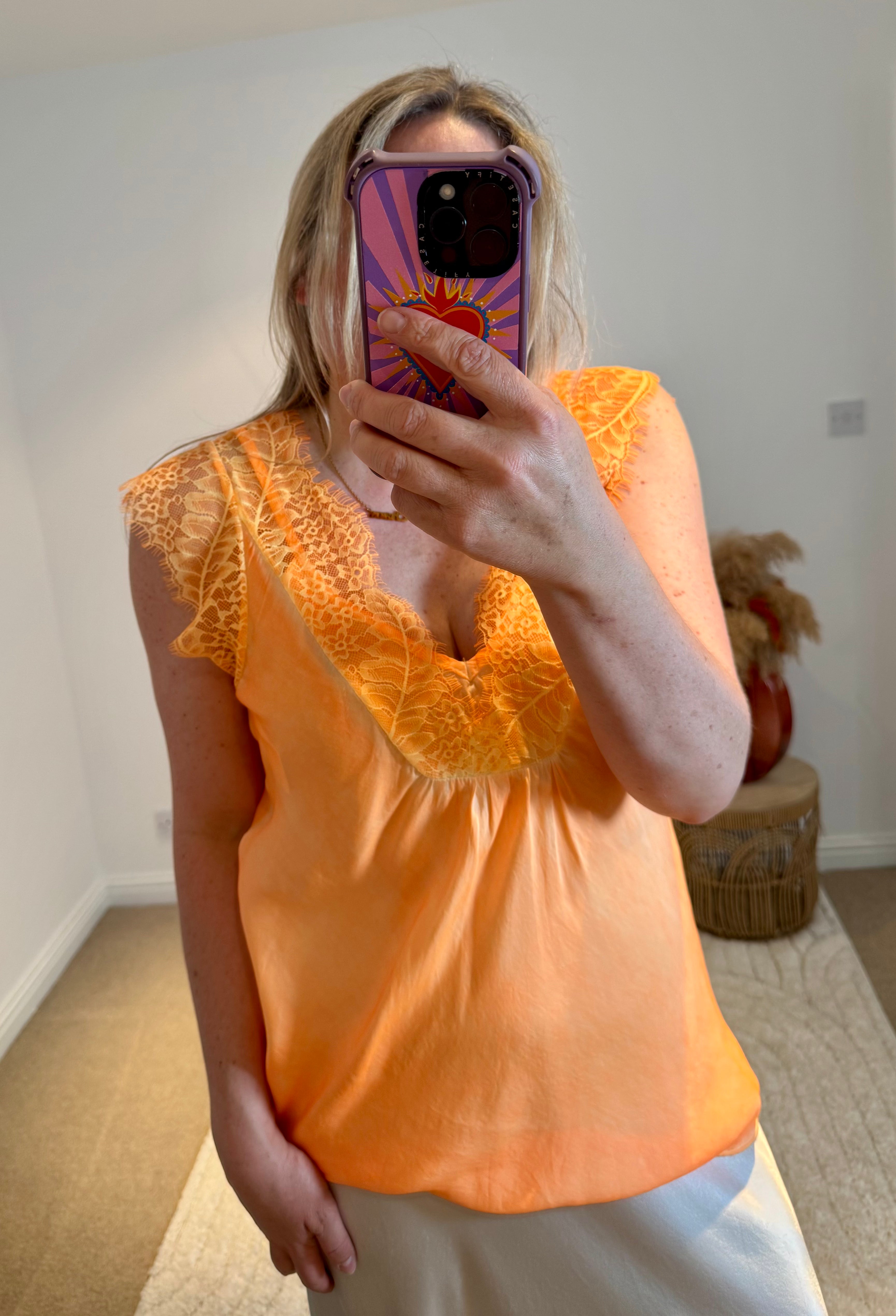 Layla 2 Thicker Strap Lace Camisole | Vibrant Orange