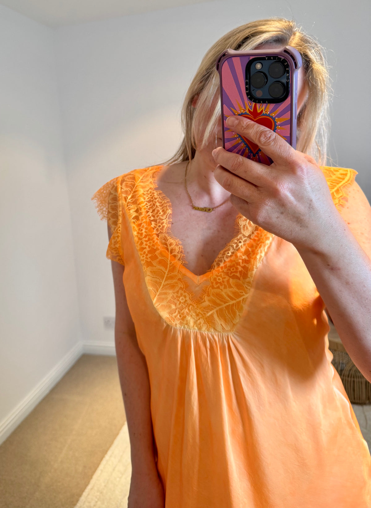 Layla 2 Thicker Strap Lace Camisole | Vibrant Orange
