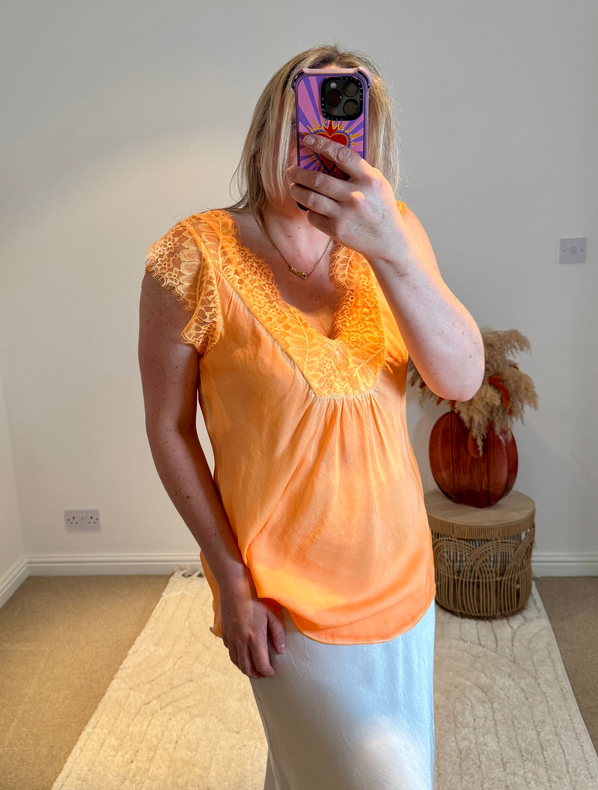 Layla 2 Thicker Strap Lace Camisole | Vibrant Orange