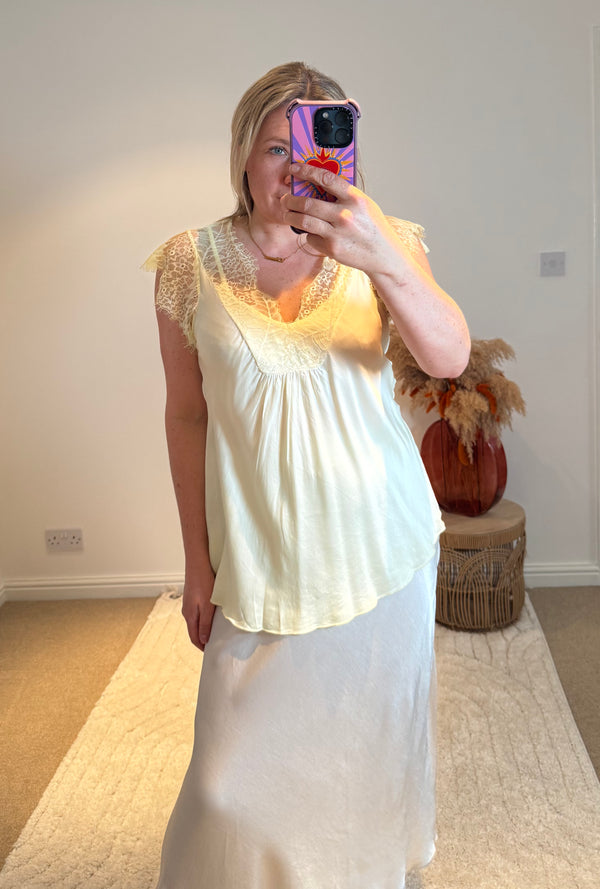 Layla 2 Thicker Strap Lace Camisole | Pale Yellow