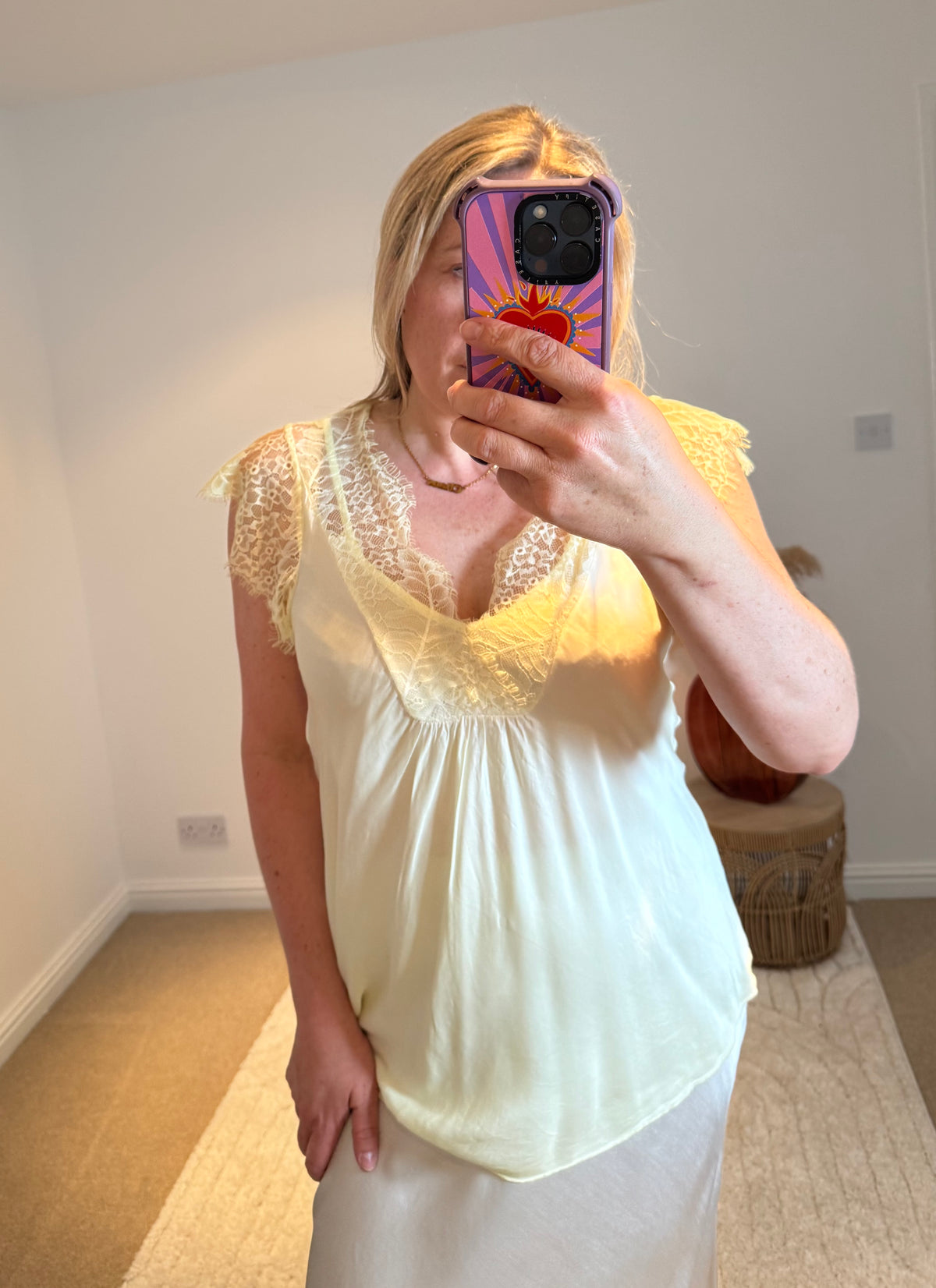 Layla 2 Thicker Strap Lace Camisole | Pale Yellow