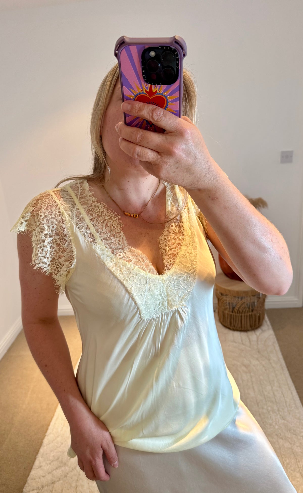 Layla 2 Thicker Strap Lace Camisole | Pale Yellow