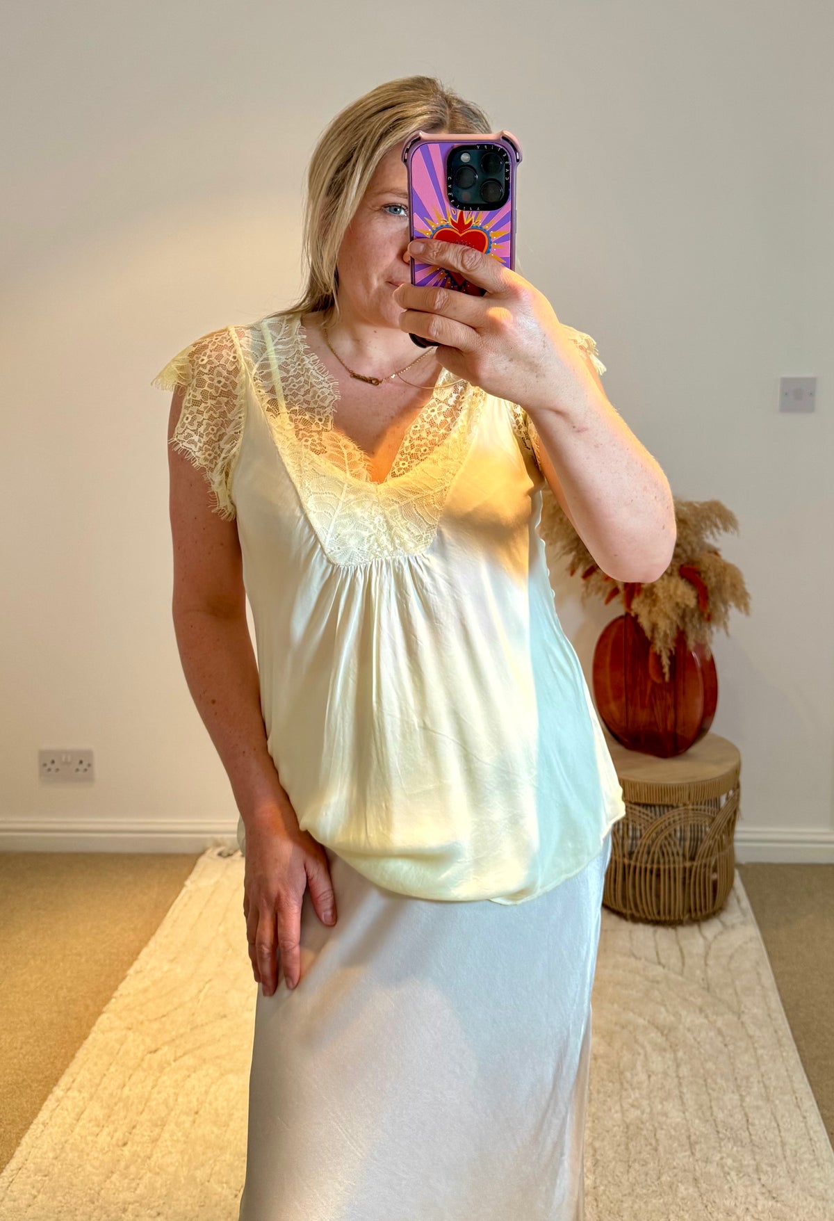 Layla 2 Thicker Strap Lace Camisole | Pale Yellow