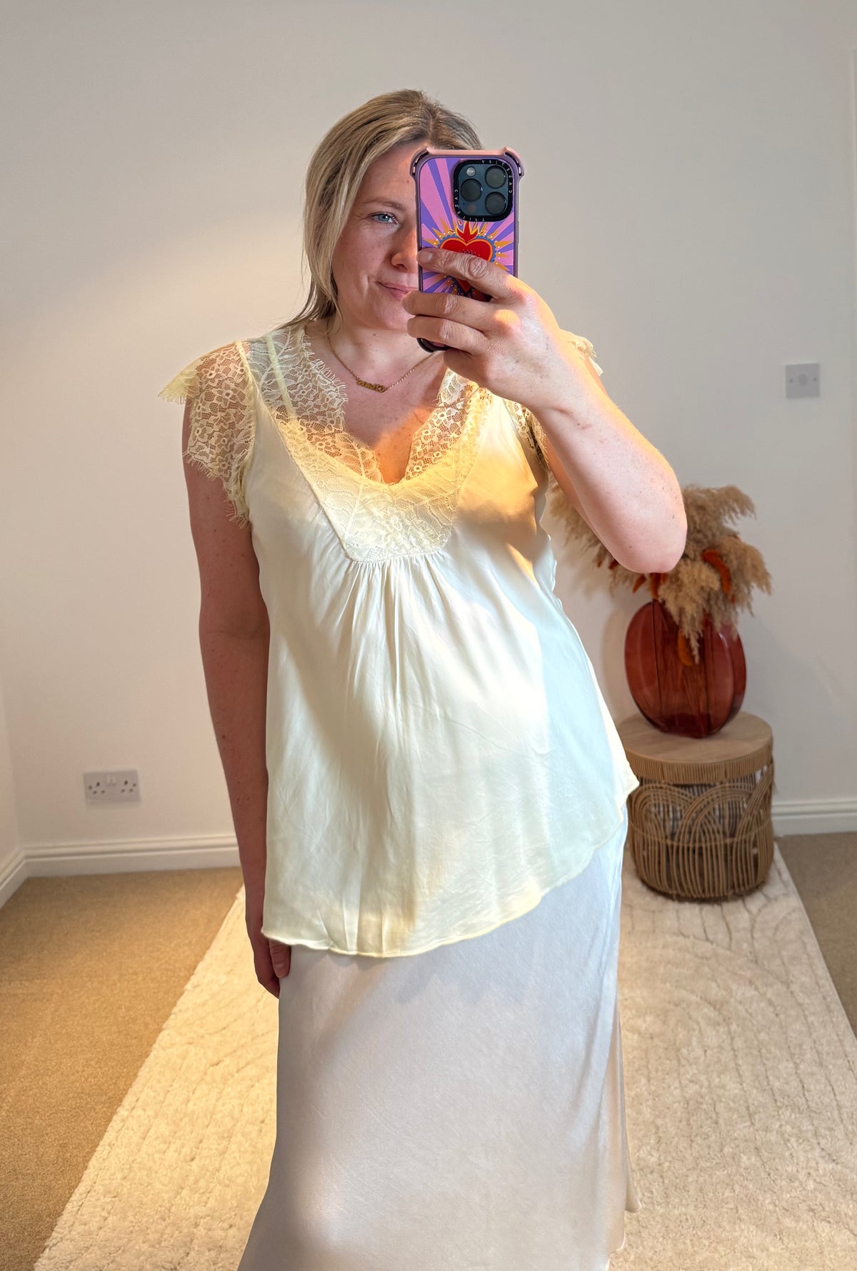 Layla 2 Thicker Strap Lace Camisole | Pale Yellow