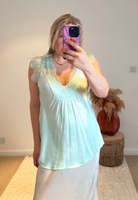 Layla 2 Thicker Strap Lace Camisole | Aqua