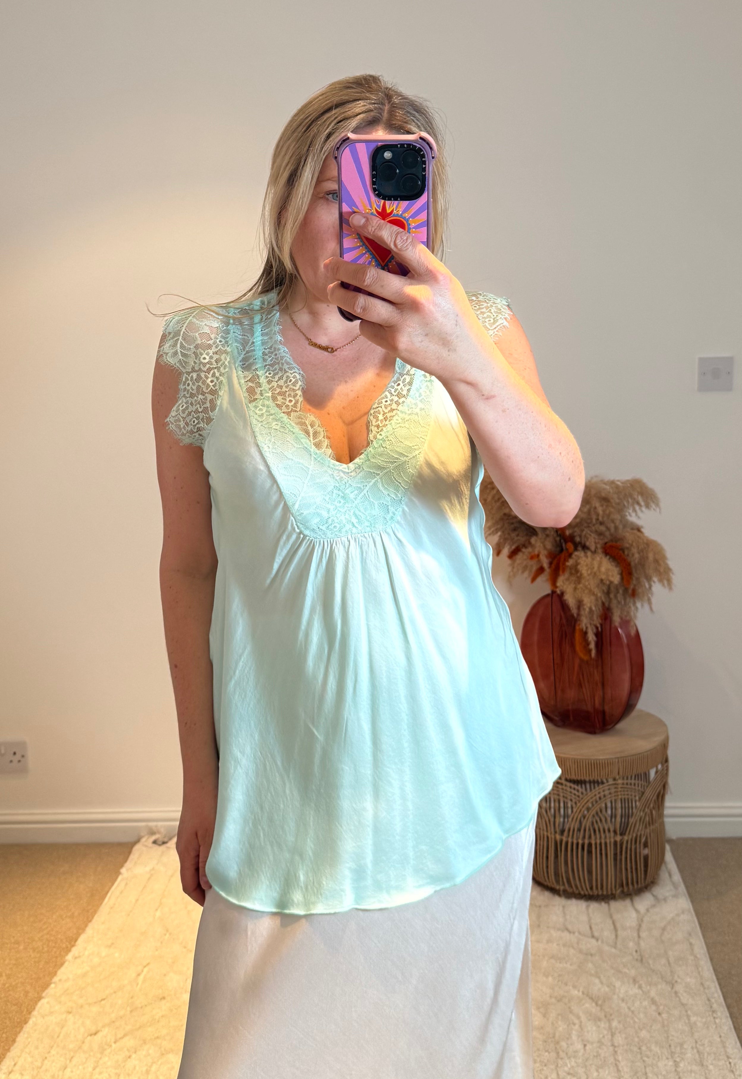 Layla 2 Thicker Strap Lace Camisole | Aqua