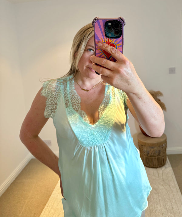 Layla 2 Thicker Strap Lace Camisole | Aqua