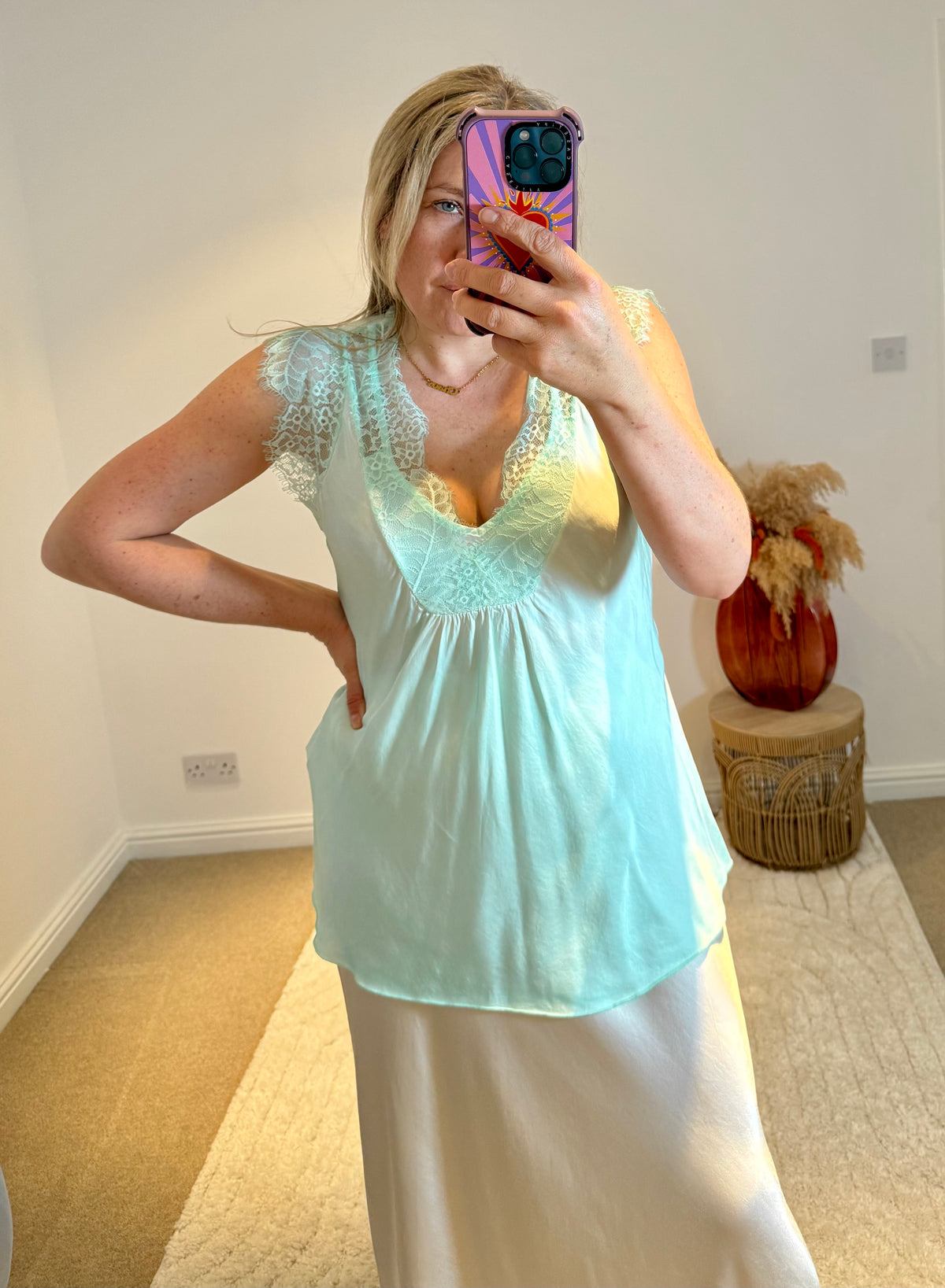 Layla 2 Thicker Strap Lace Camisole | Aqua