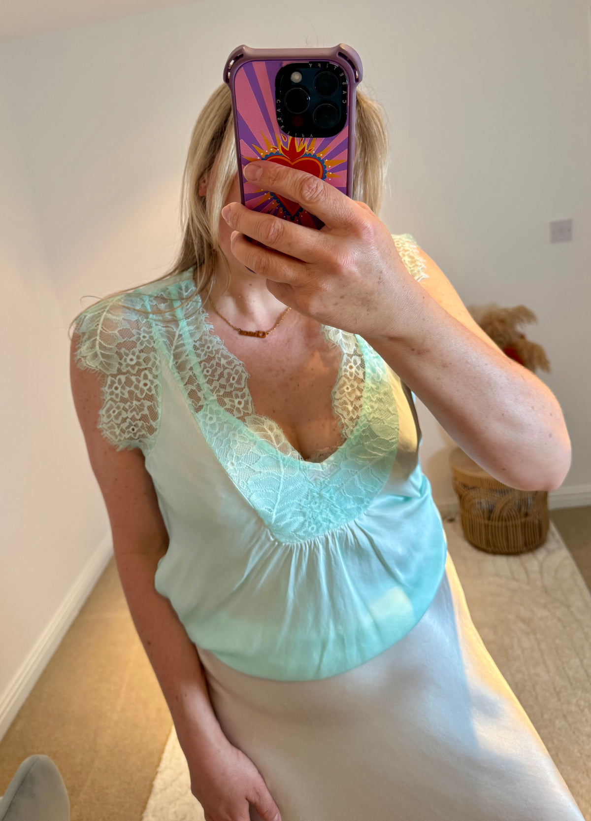 Layla 2 Thicker Strap Lace Camisole | Aqua