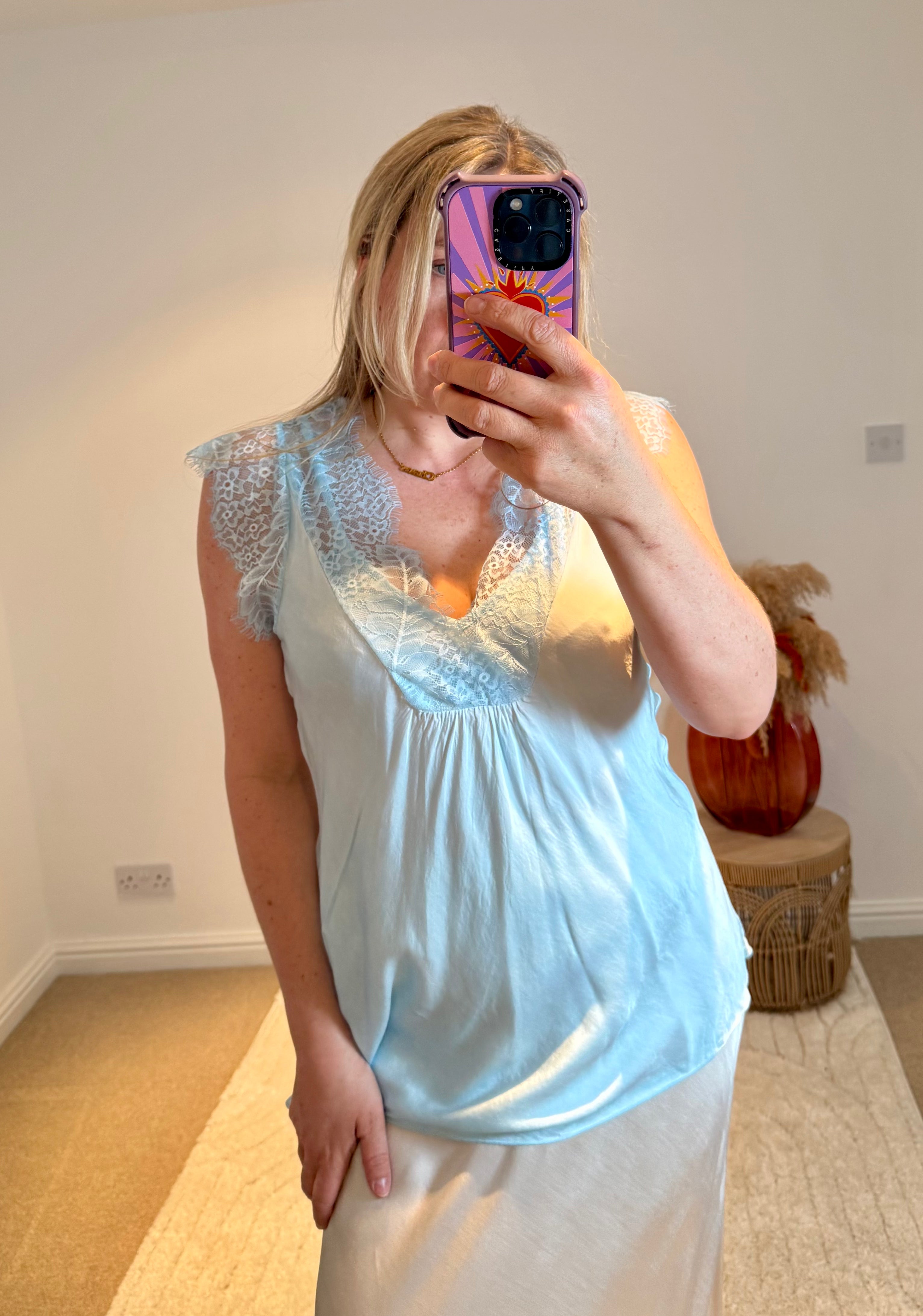 Layla 2 Thicker Strap Lace Camisole | Light Blue
