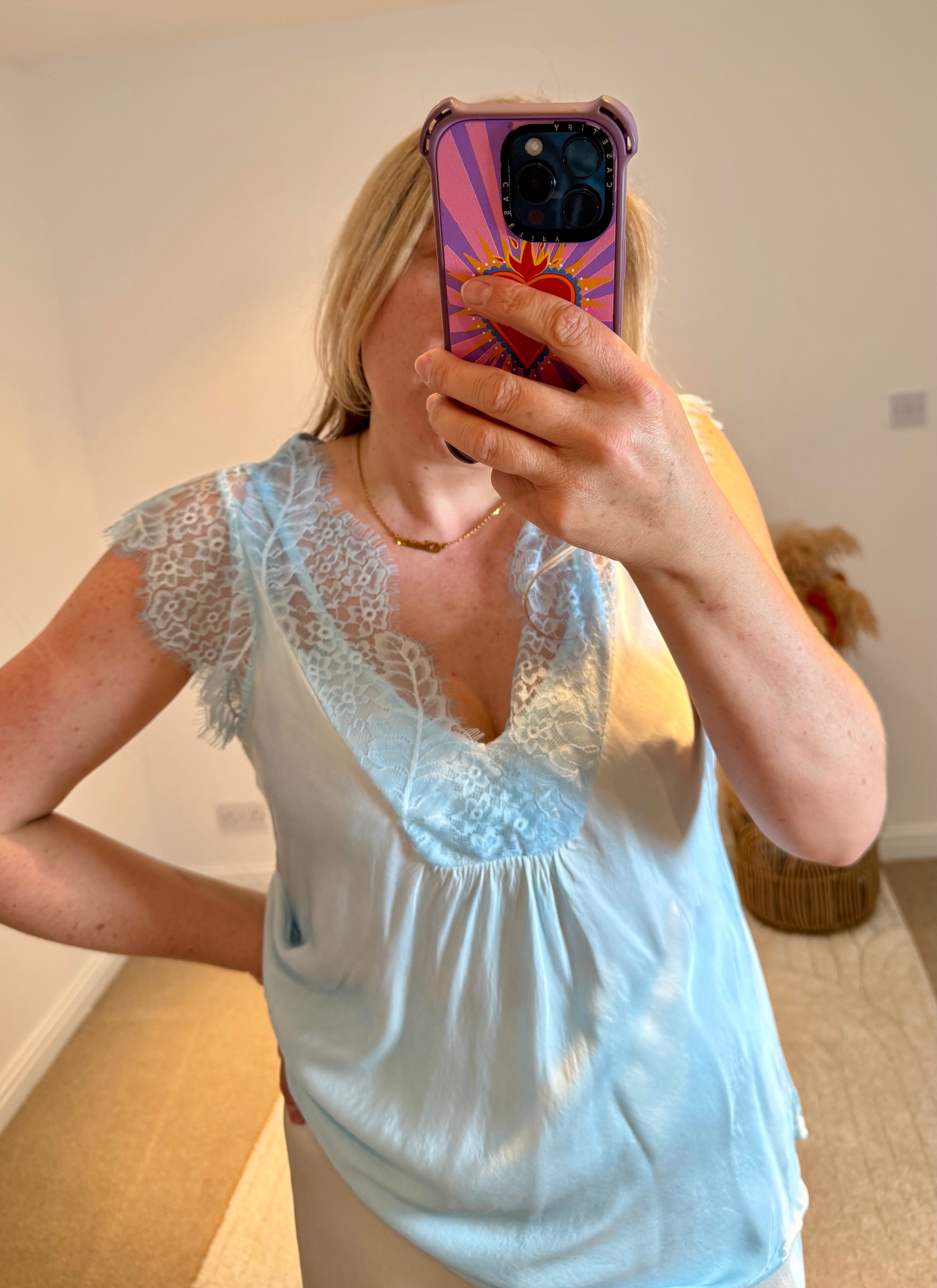 Layla 2 Thicker Strap Lace Camisole | Light Blue