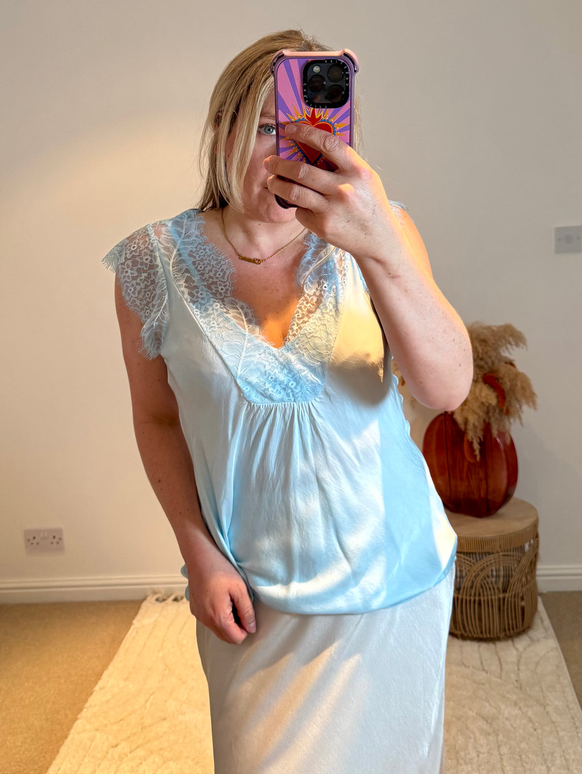 Layla 2 Thicker Strap Lace Camisole | Light Blue