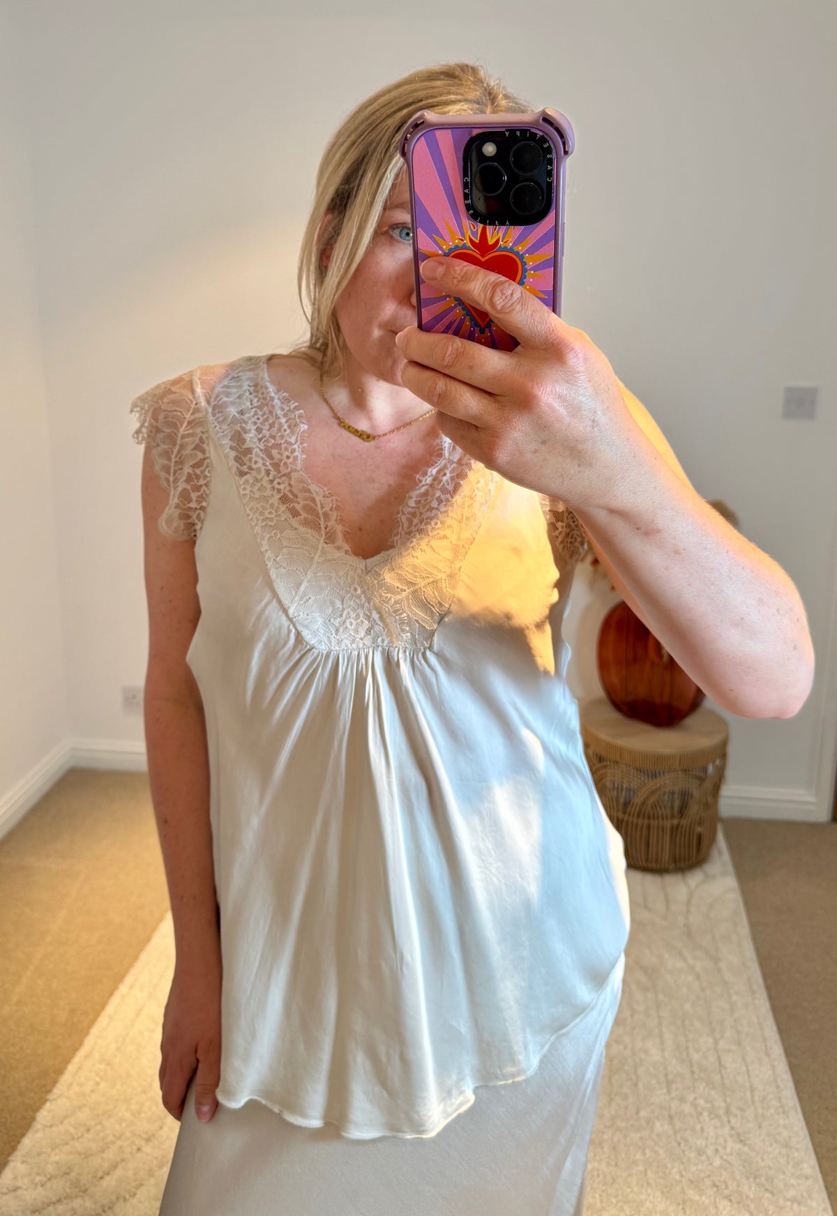 Layla 2 Thicker Strap Lace Camisole | Beige Oyster