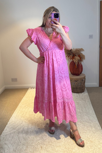 Broderie Anglaise Cotton Midaxi Dress | Pink