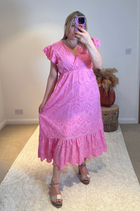 Broderie Anglaise Cotton Midaxi Dress | Pink