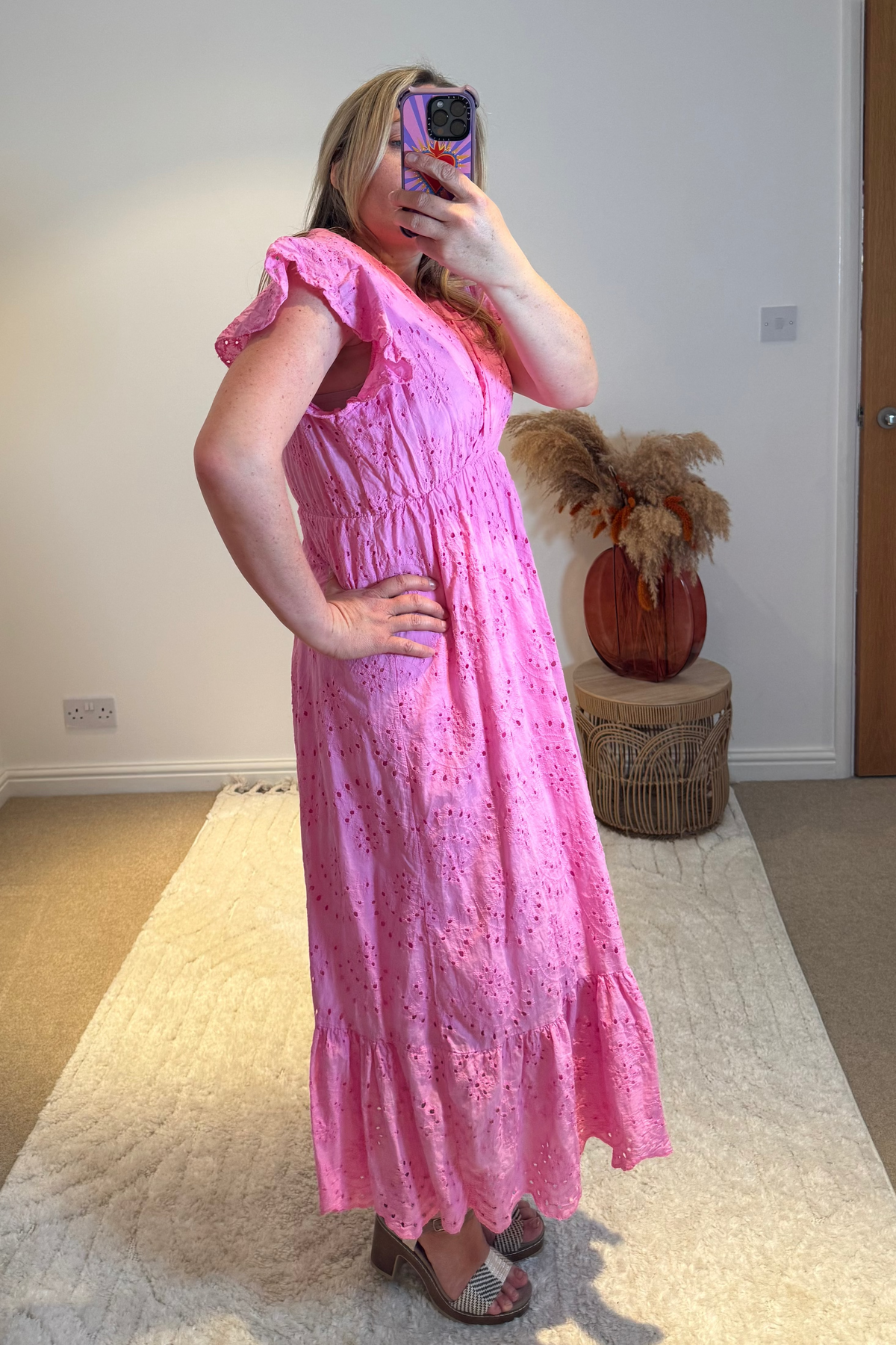 Broderie Anglaise Cotton Midaxi Dress | Pink