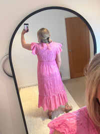 Broderie Anglaise Cotton Midaxi Dress | Pink