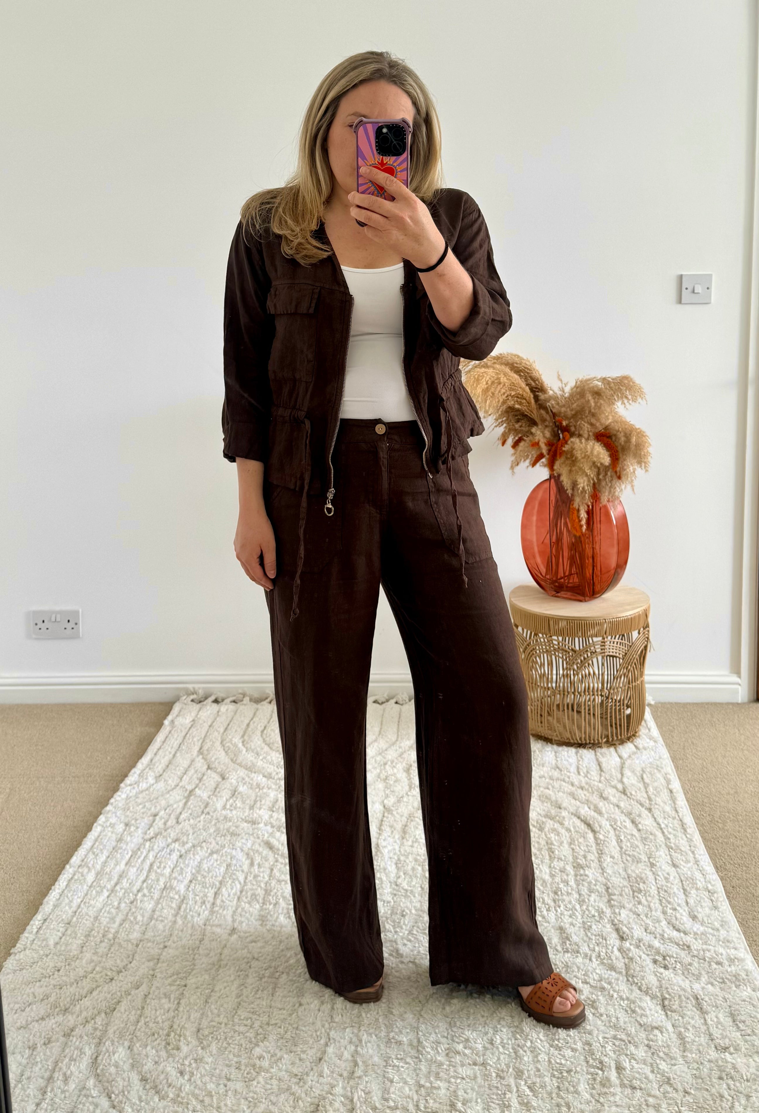 Linen Cropped Zip Safari Jacket | Chocolate