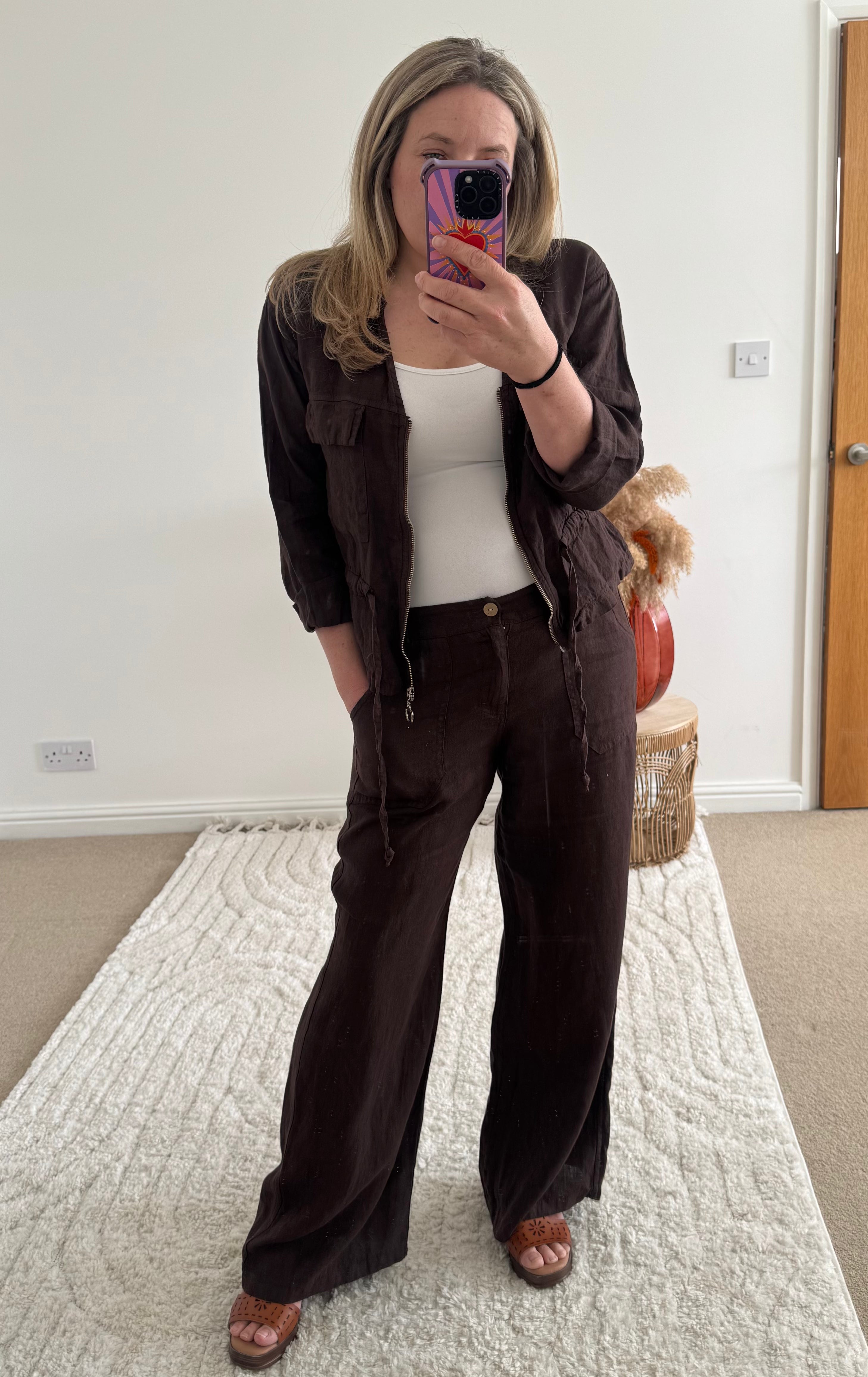 Linen Cropped Zip Safari Jacket | Chocolate