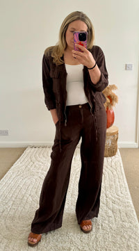 Italian Linen Wide Leg Trousers | Chocolate