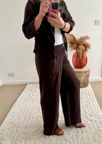 Italian Linen Wide Leg Trousers | Chocolate