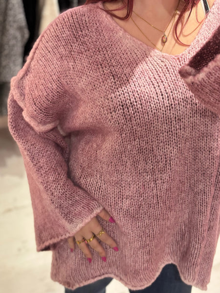 Cosy Oversized V-Neck Jumper | Dusky Pink/Lilac
