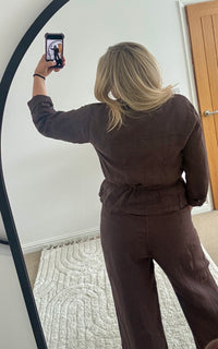Italian Linen Wide Leg Trousers | Chocolate