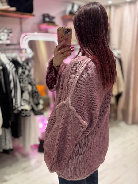 Cosy Oversized V-Neck Jumper | Dusky Pink/Lilac