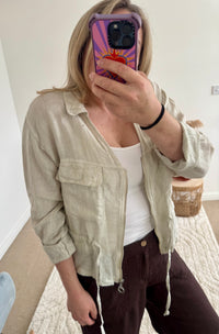 Linen Cropped Zip Safari Jacket | Stone
