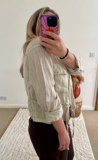 Linen Cropped Zip Safari Jacket | Stone