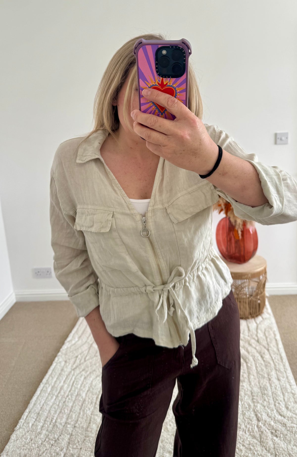 Linen Cropped Zip Safari Jacket | Stone