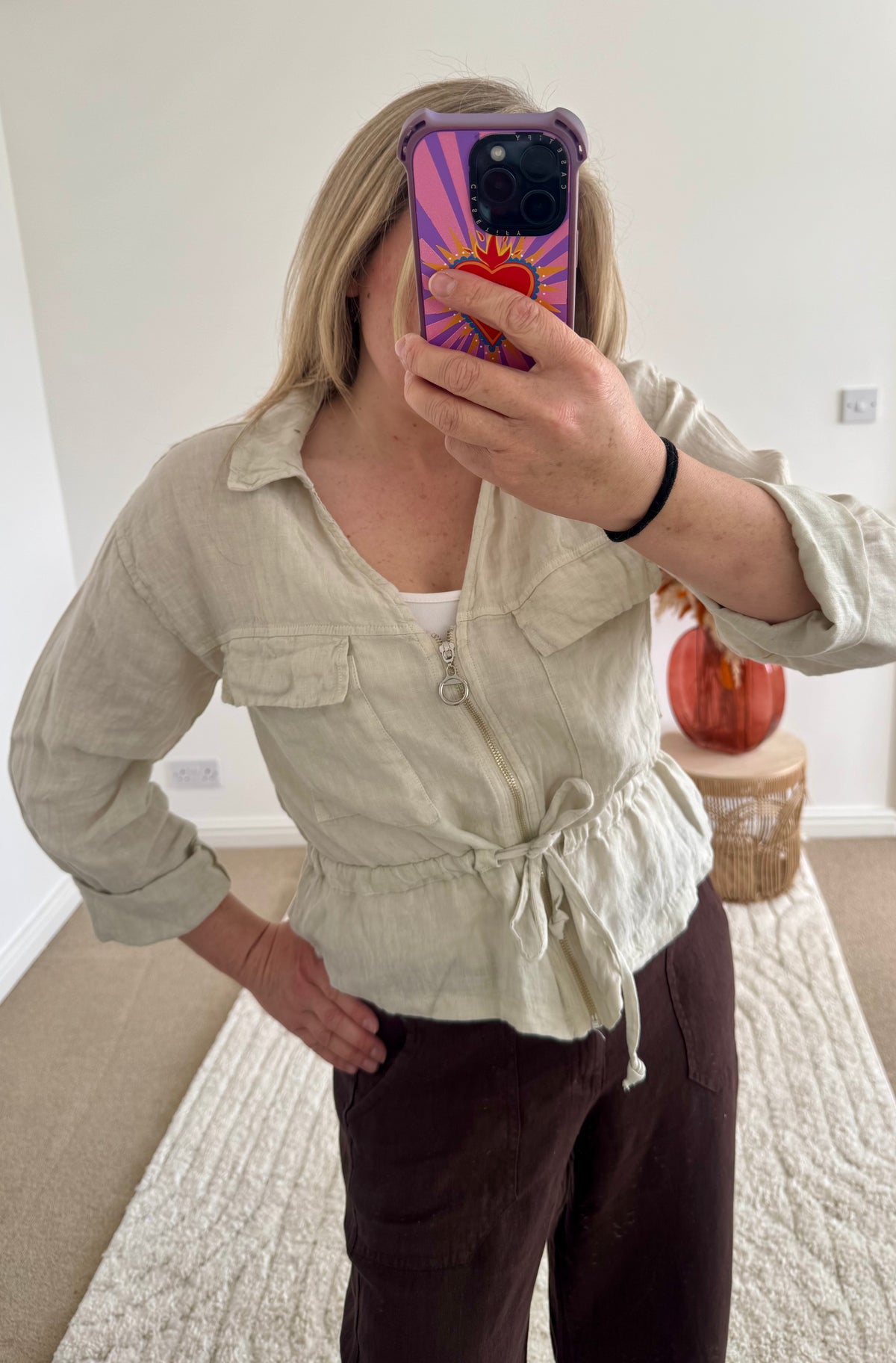 Linen Cropped Zip Safari Jacket | Stone