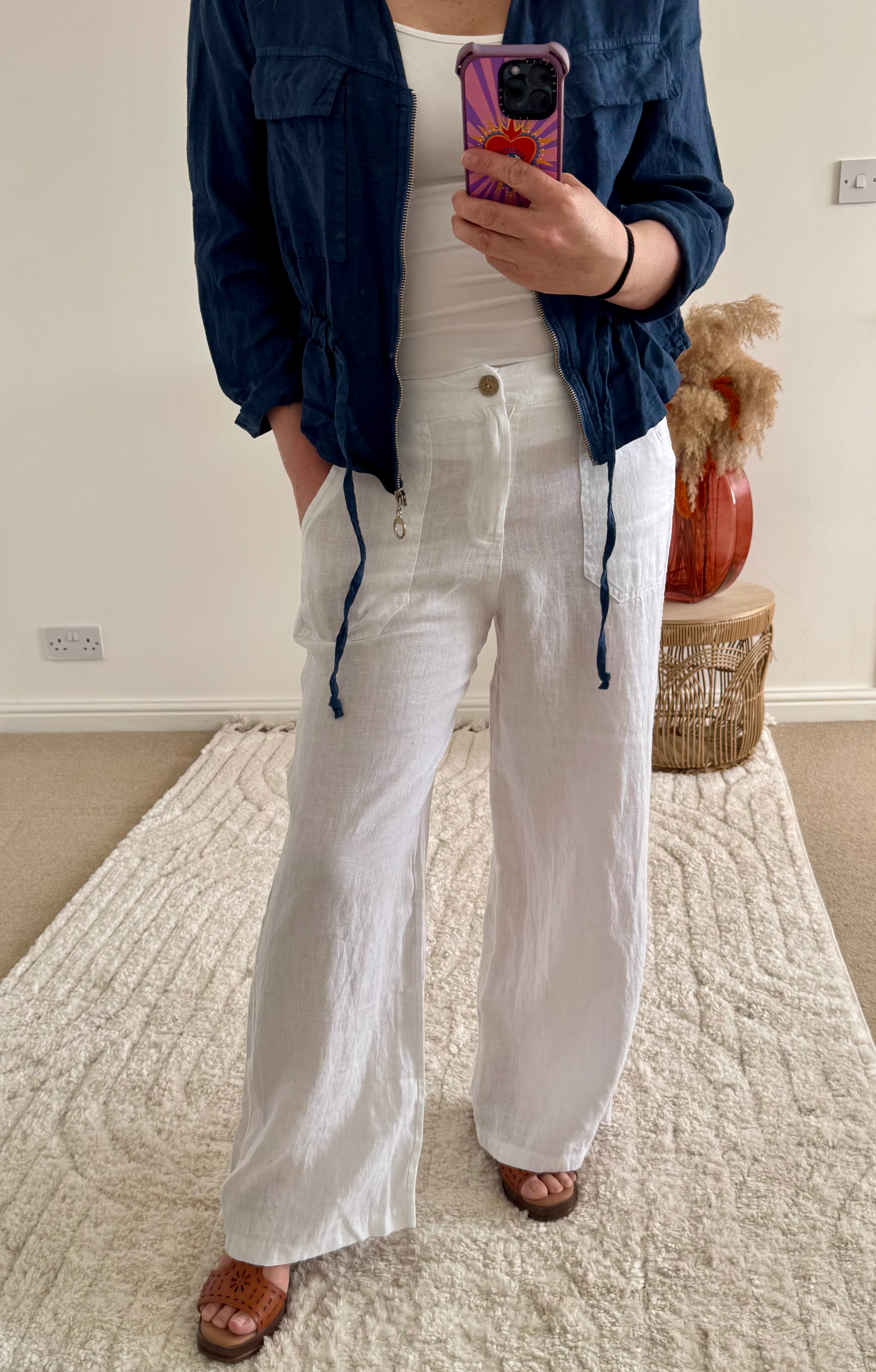 Italian Linen Wide Leg Trousers | White