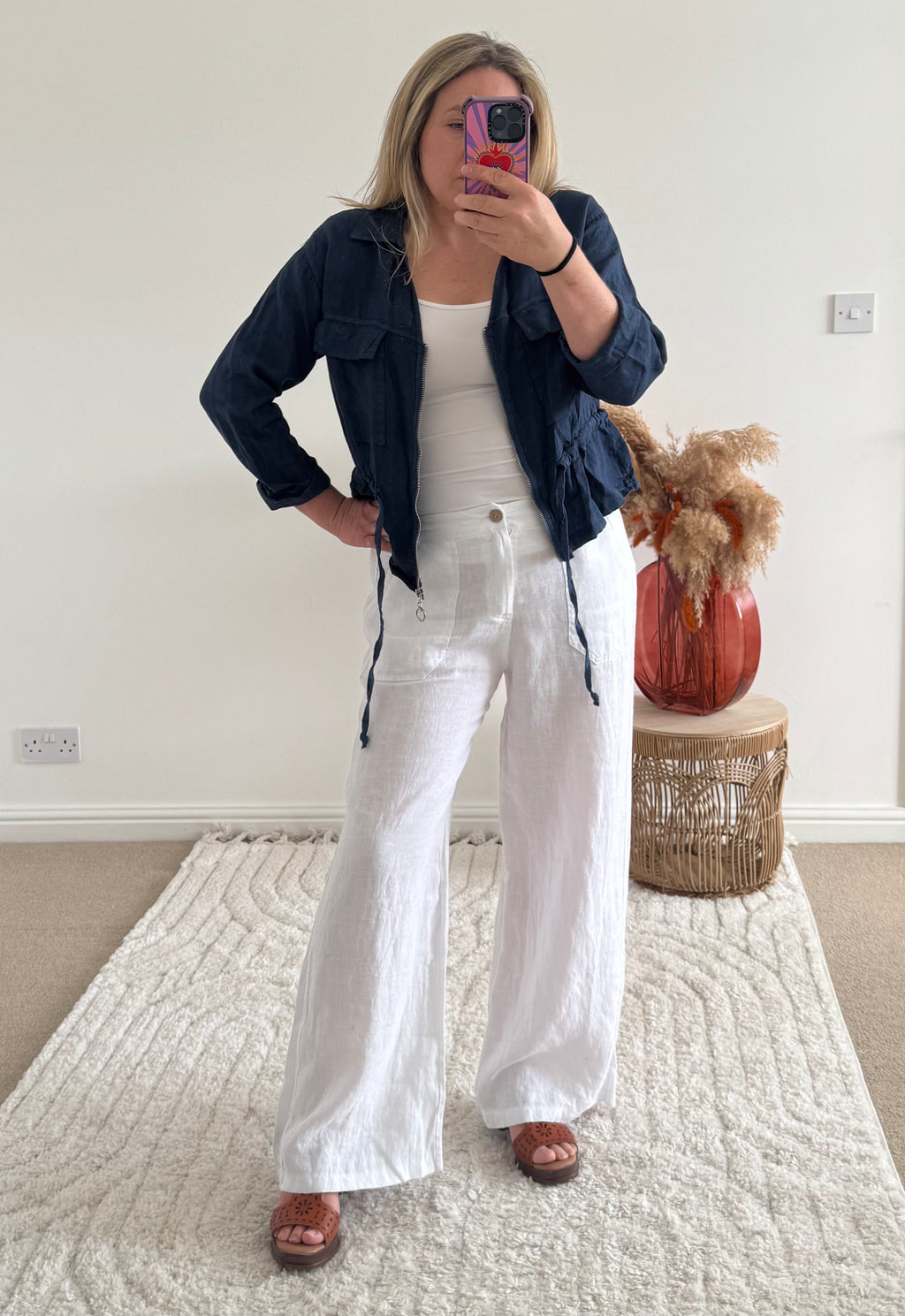 Italian Linen Wide Leg Trousers | White
