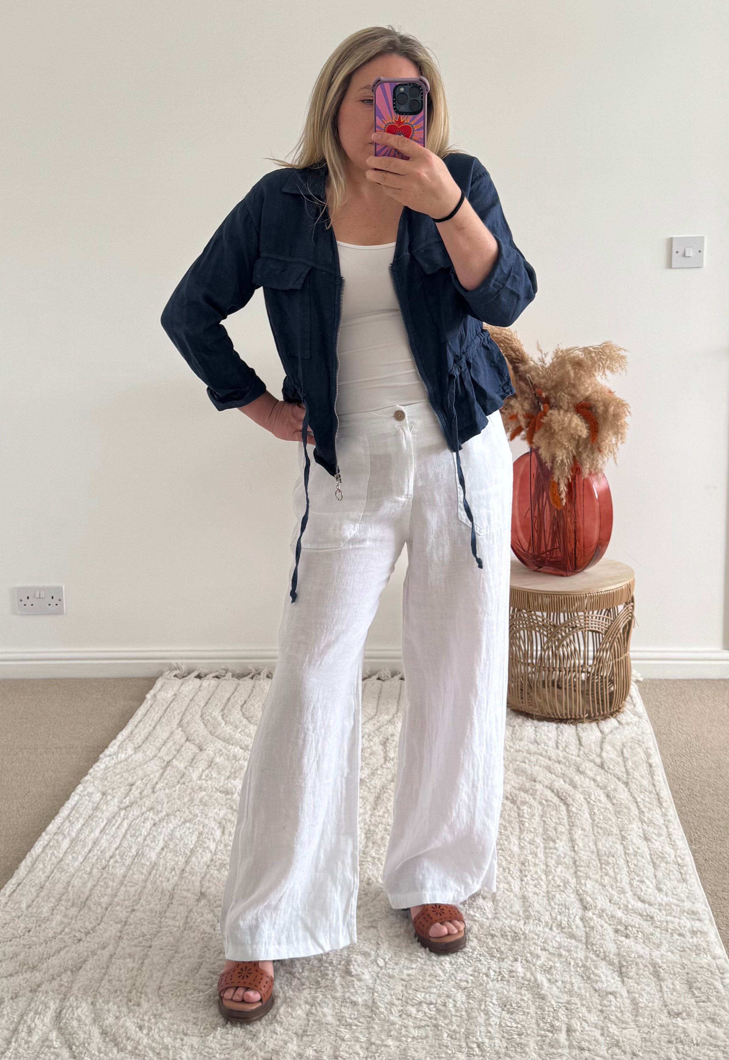 Italian Linen Wide Leg Trousers | White