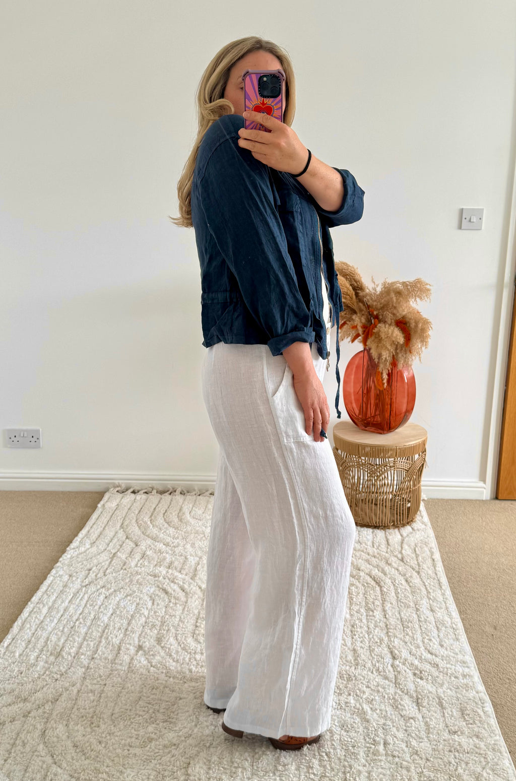Italian Linen Wide Leg Trousers | White