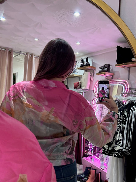 Sheer Abstract Print Bomber Jacket | Pink Multi