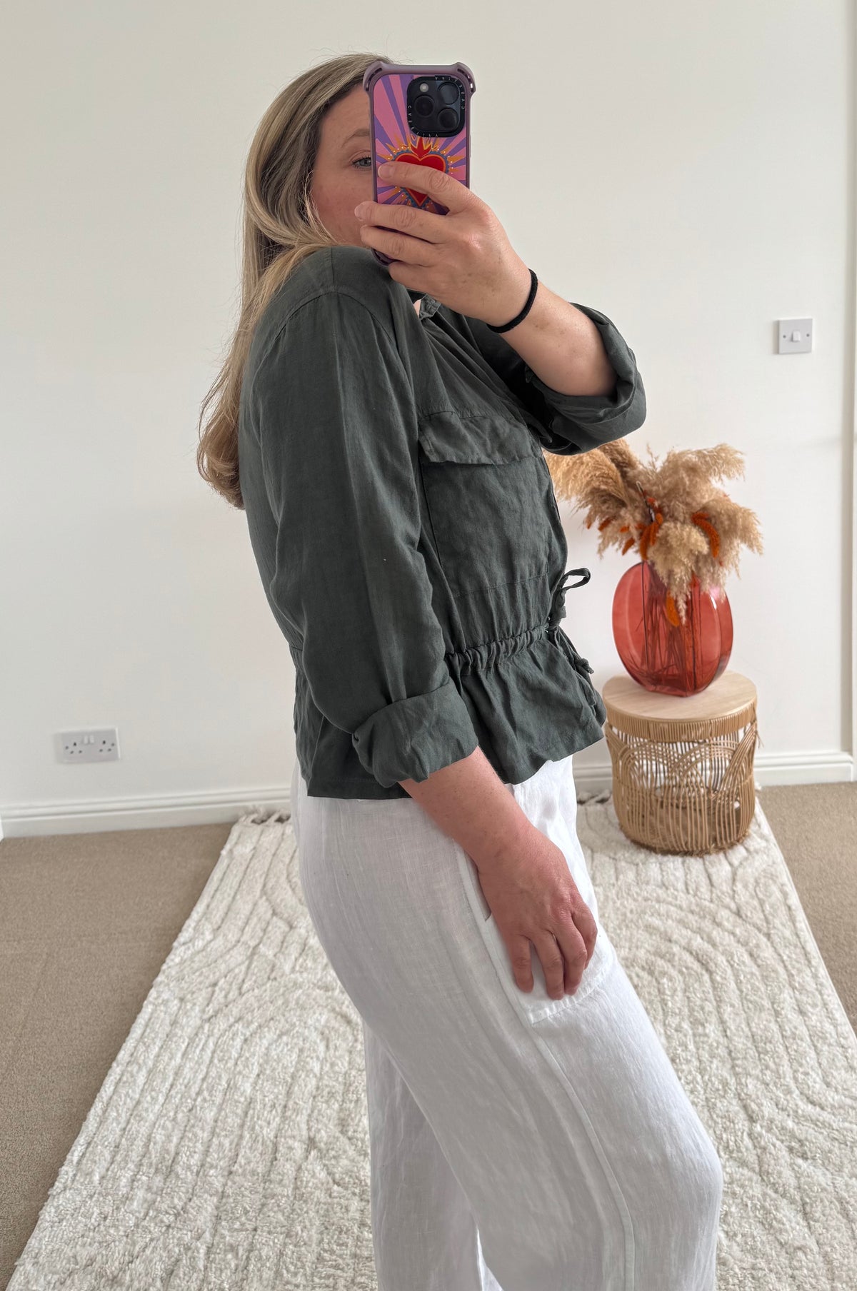 Linen Cropped Zip Safari Jacket | Khaki