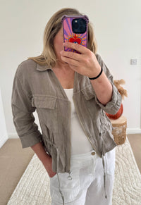 Linen Cropped Zip Safari Jacket | Taupe